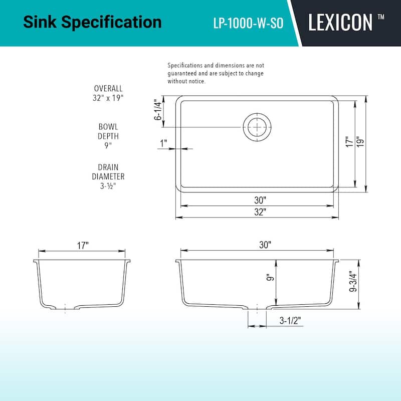 Lexicon Granite Composite 32 inch Kitchen sink in Galaxy White - 19x32