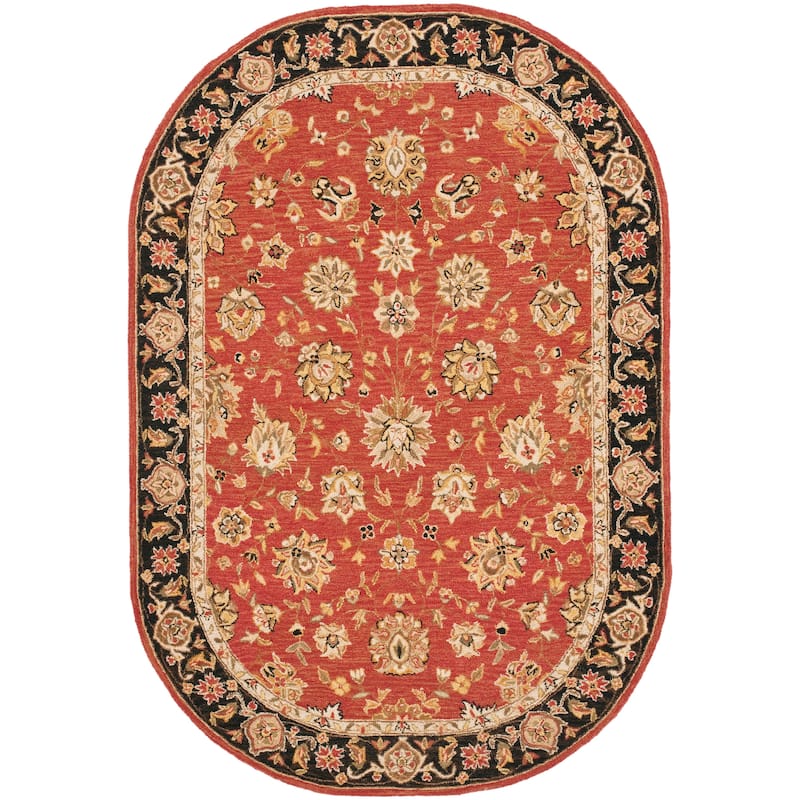 SAFAVIEH, Handmade Chelsea Maialen French Country Wool Rug - 4'6" x 6'6" Oval - Rose/Black