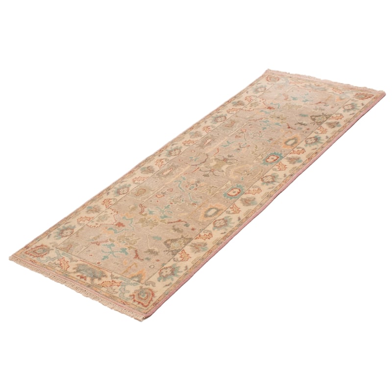 ECARPETGALLERY Hand-knotted Modern Oushak Light Grey Wool Rug - 2'11 x 7'9
