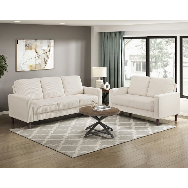 Caspian Corduroy 2-Piece Living Room Set - Wood Finish Exposed Feet