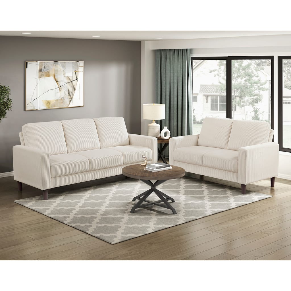 Caspian Corduroy 2-Piece Living Room Set - Wood Finish Exposed Feet
