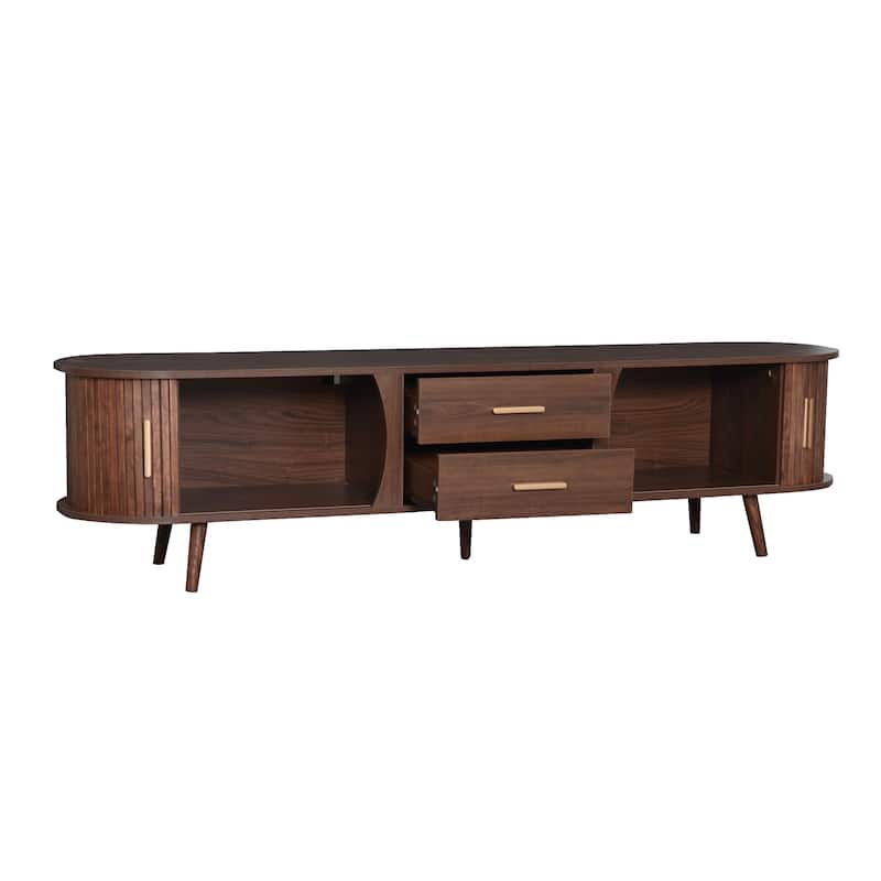 Anmytek Walnut TV Stand Media Console with Sliding Doors Drawers Modern Rustic Storage