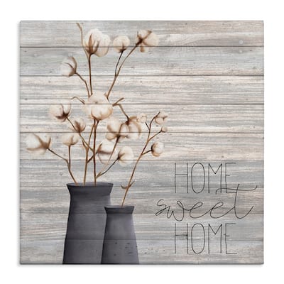Stupell Home Sweet Home Cotton Flowers in Vase Canvas Wall Art - Multi-Color