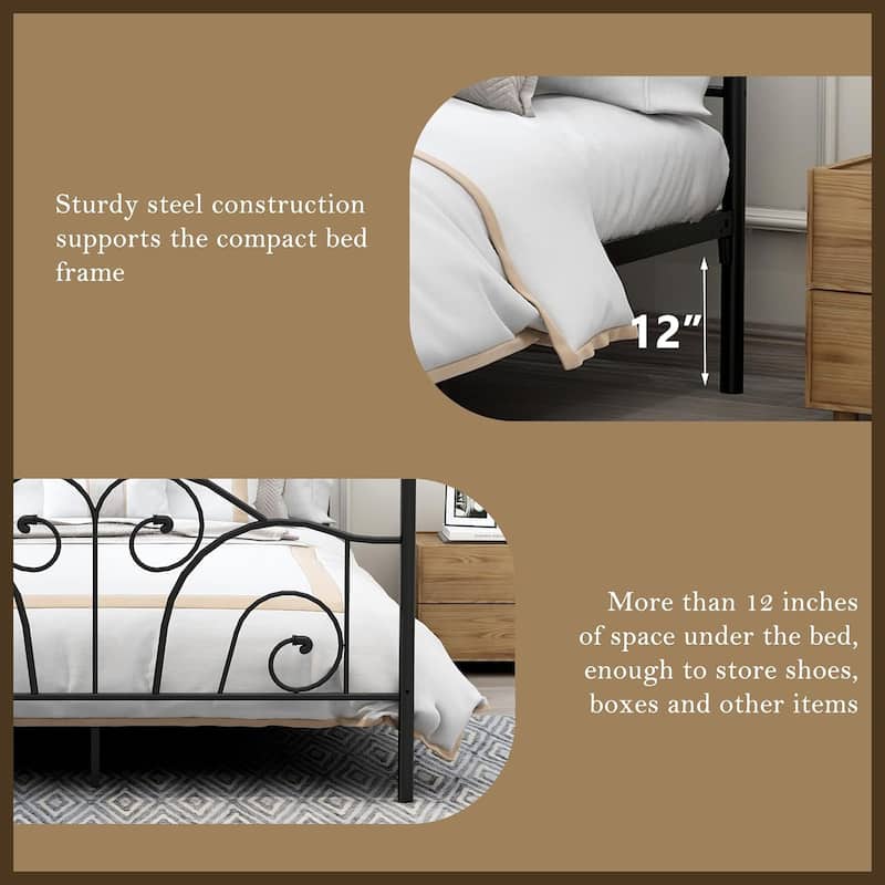 Aufank Vintage Four Post Metal Canopy Bed Frame