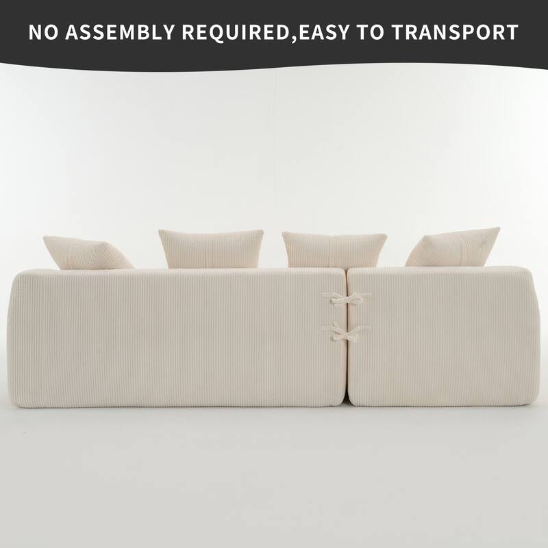 101.6" Corduroy L-Shaped Sectional Sofa with Chaise Lounge and 4 Pillows