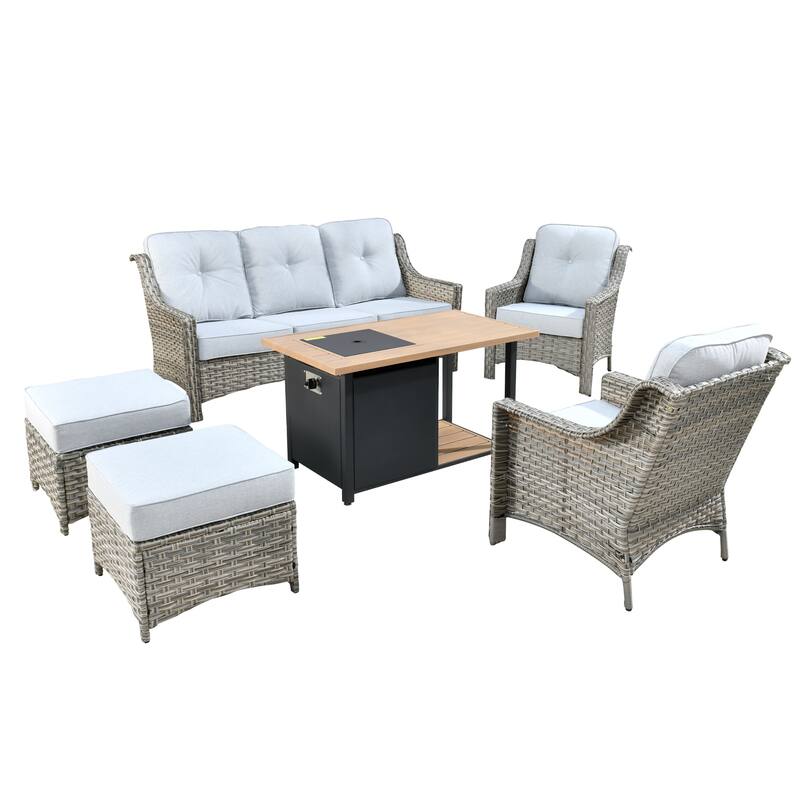 HOOOWOOO 6-piece Wicker Patio Furniture Set with Fire Pit Table