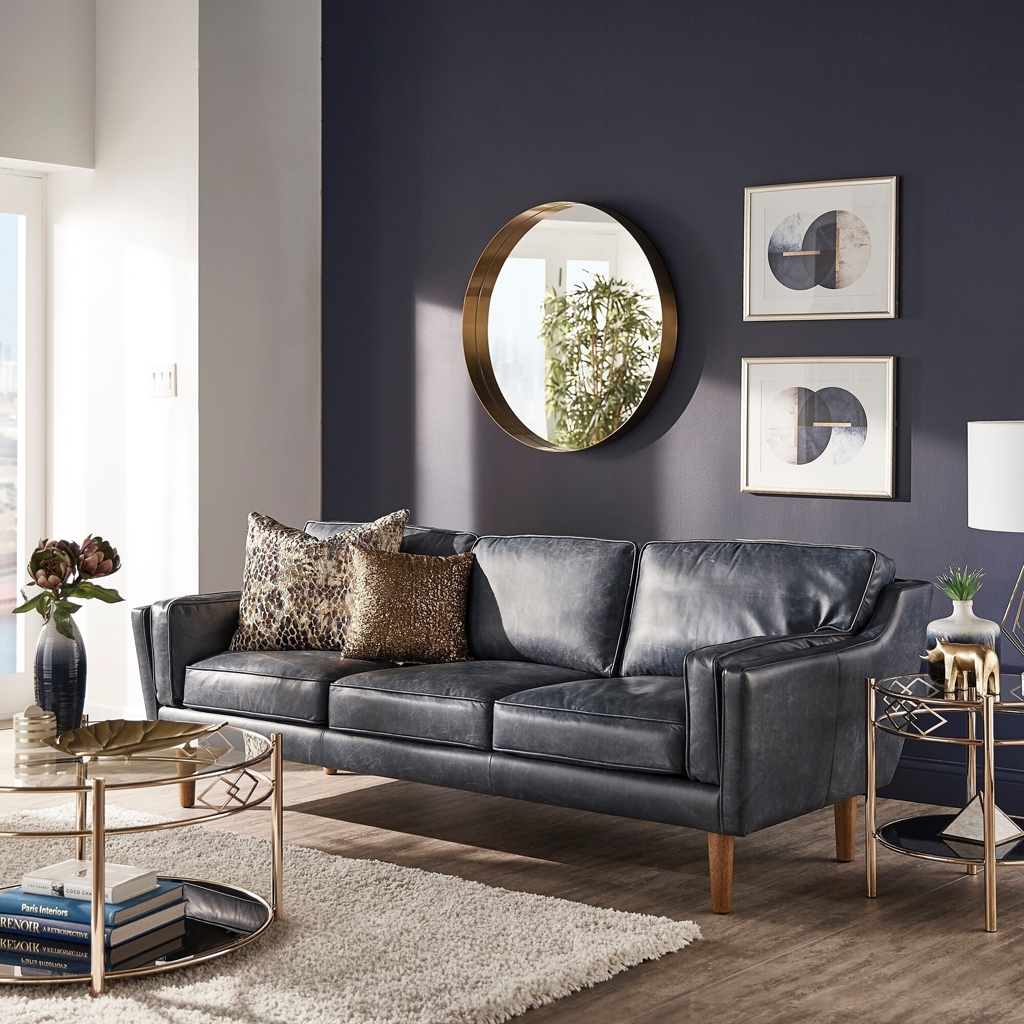 iNSPIRE Q Modern Darius Blue Oxford Leather Sofa