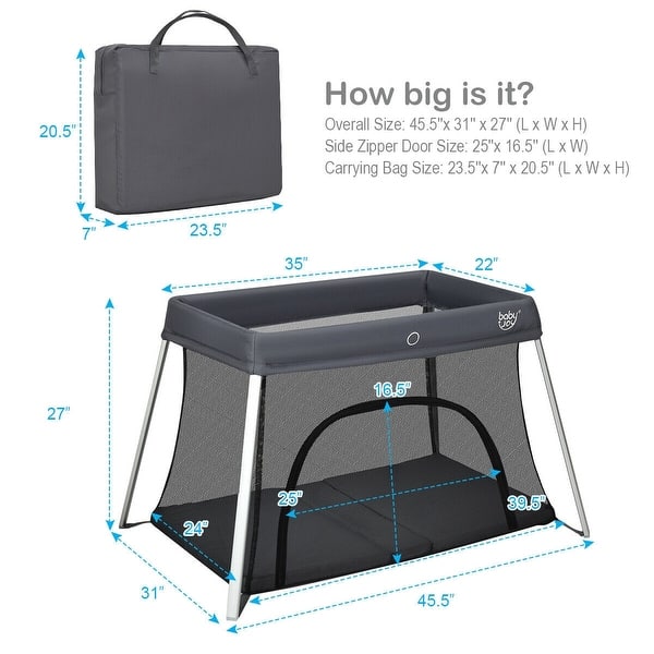 Lightweight Foldable Baby Playpen wITH Carry Bag-Dark Gray - 45.5  display picture 1