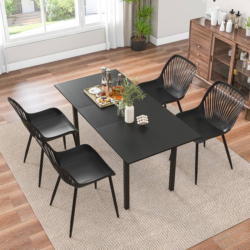 Gymax Plastic Dining Chair Set of 4 w/ Metal Legs Cutout Backrest