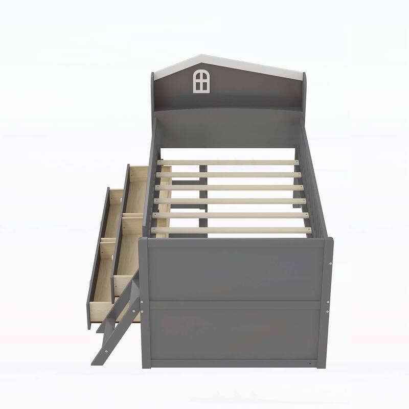 Versatile Wooden Twin Bed with Multiple Storage Options for Kids