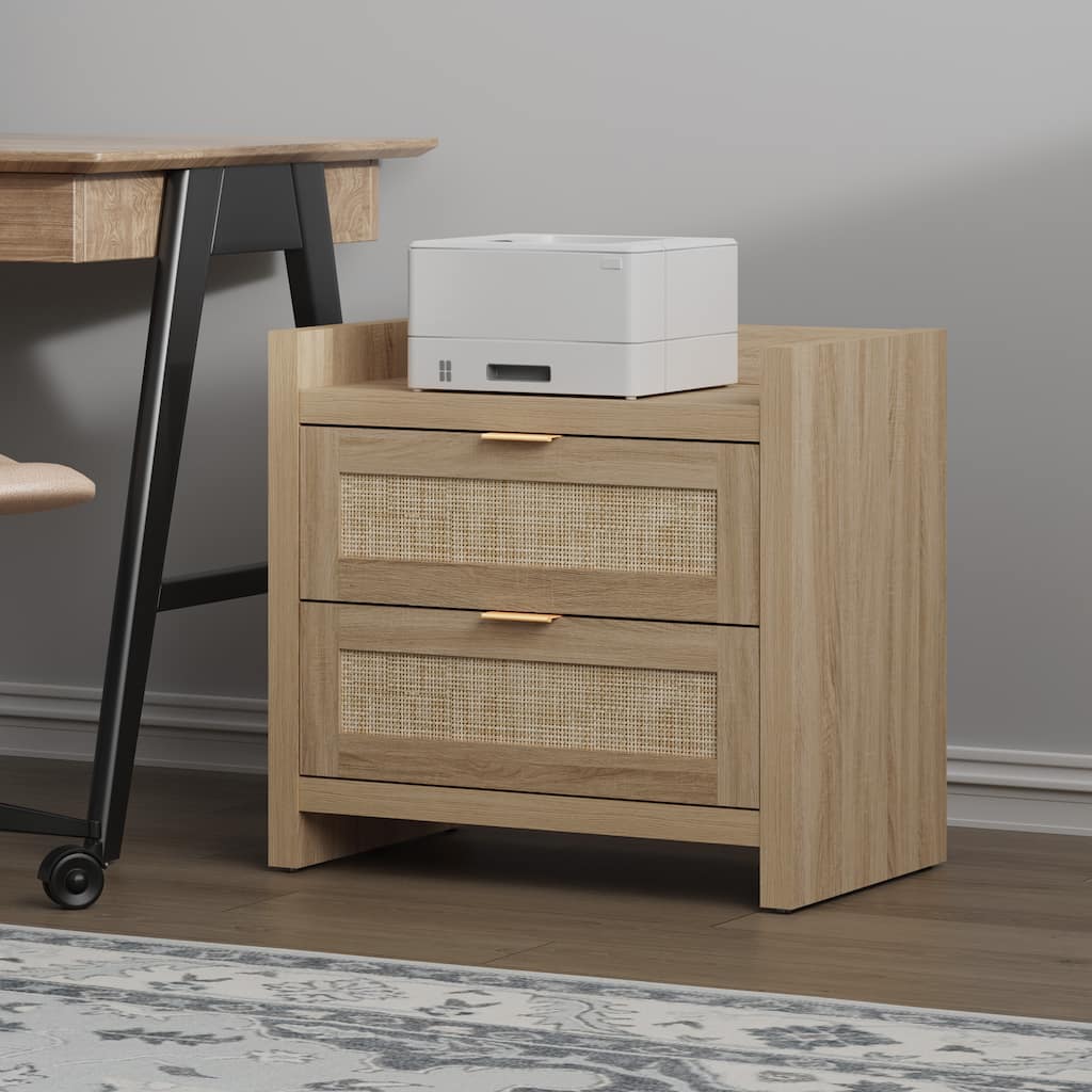 Farmhouse Nightstand with Charging Station and Drawers