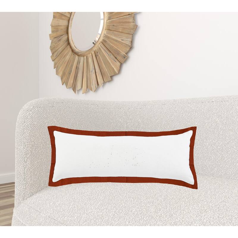 HomeRoots 14" X 36" White And Red 100% Cotton Geometric Zippered Pillow