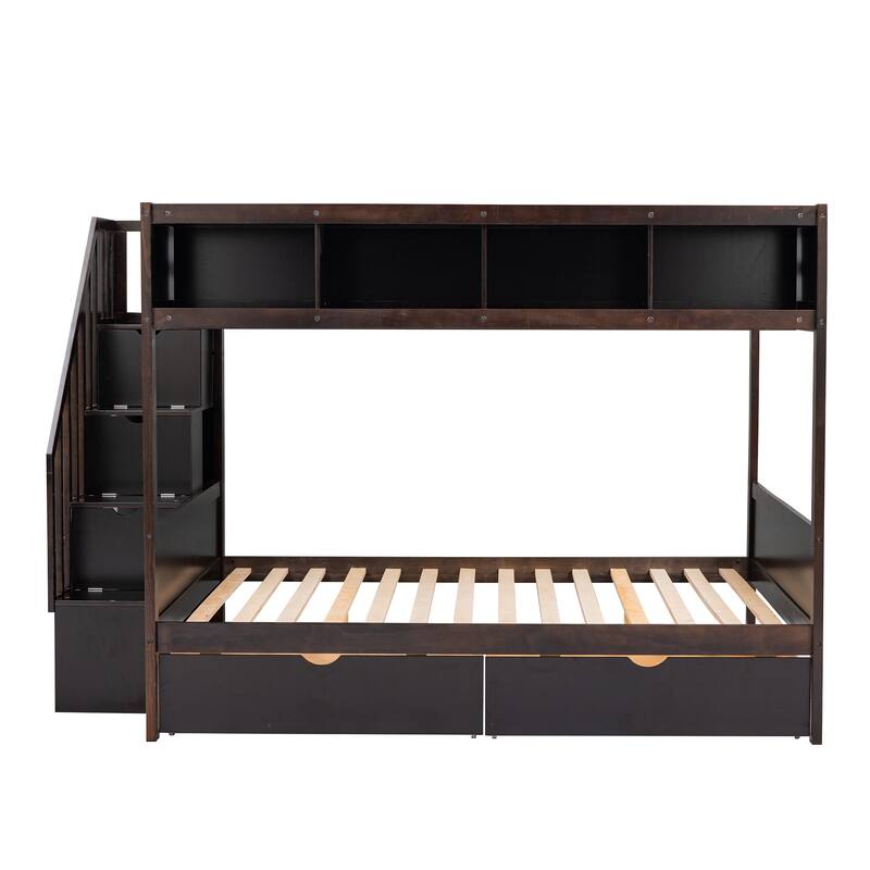 Bunk Bed with Shelfs, Storage Staircase and 2 Drawers