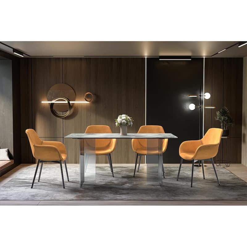 Kova Modern Contemporary Rectangular Dining Table with Sintered Stone or Glass Top, Acrylic Base for Dining or Entertainment