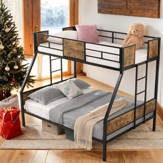 Twin Over Full Metal Bunk Bed with 2-Side Ladder and Guardrail,Kids Bed Design