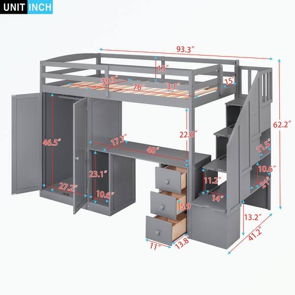 Twin Size Loft Bed with Wardrobe and Staircase - Bed Bath & Beyond ...