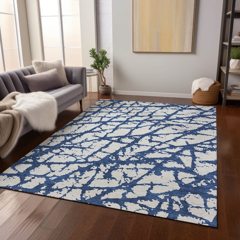Machine Washable Indoor/ Outdoor Abstract Contemporary Chantille Rug