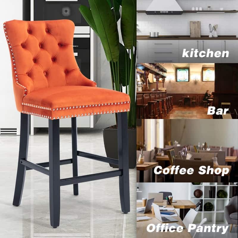 Wing Back Velvet Tufted Nailhead Barstools(Set of 6)