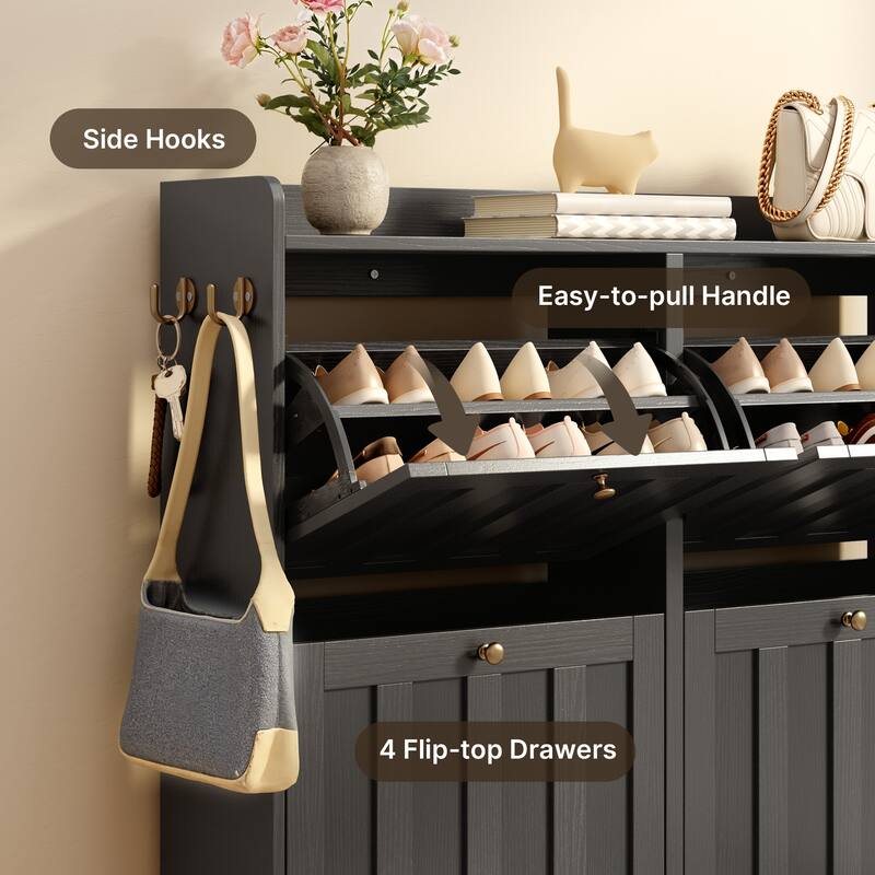 Shoe Cabinet with Flip Drawers, Slim Shoe Storage Cabinet for Entryway, Freestanding Narrow Rack with Open Storage