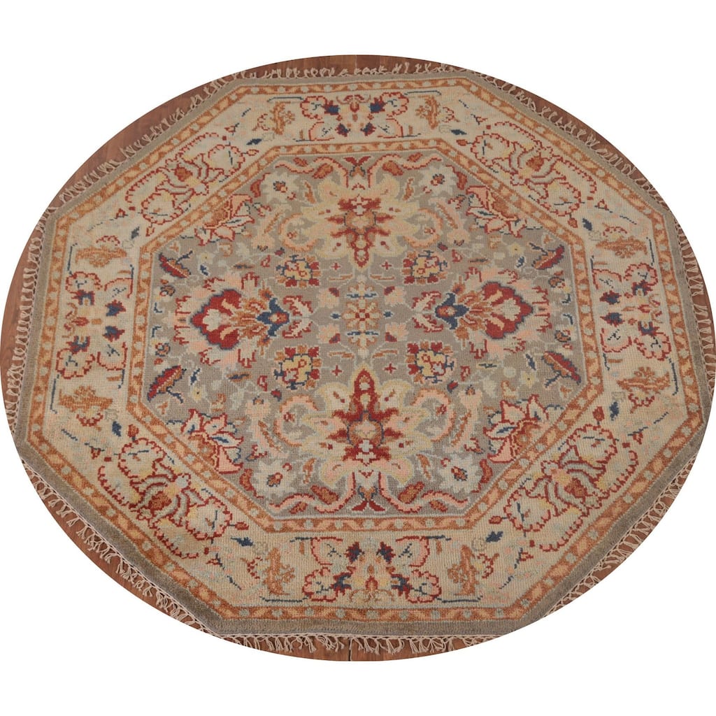 Floral Heriz Serapi Oriental Octagon Area Rug Wool Carpet - 6'0"x 5'11"