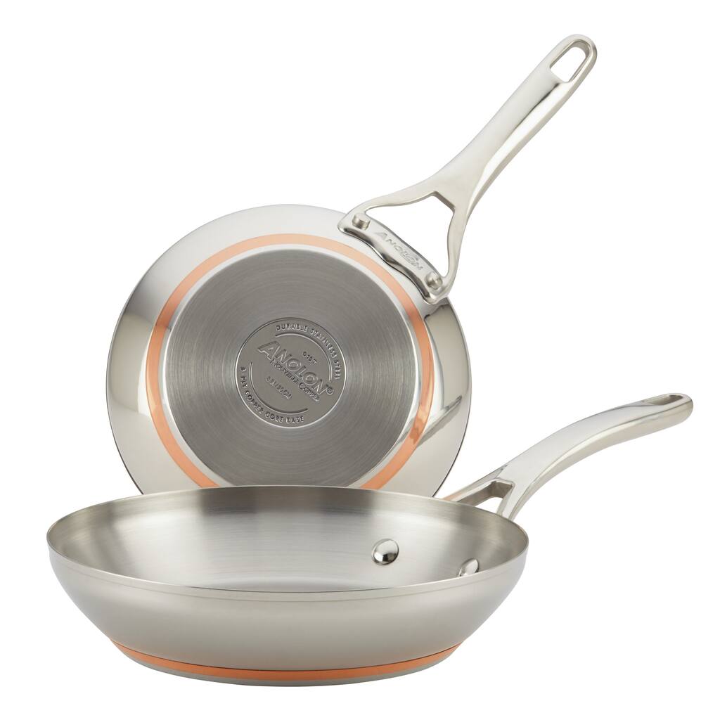 Anolon Nouvelle Copper Stainless Steel Induction Frying Pan Set, 8-Inch and 9.5-Inch, Silver