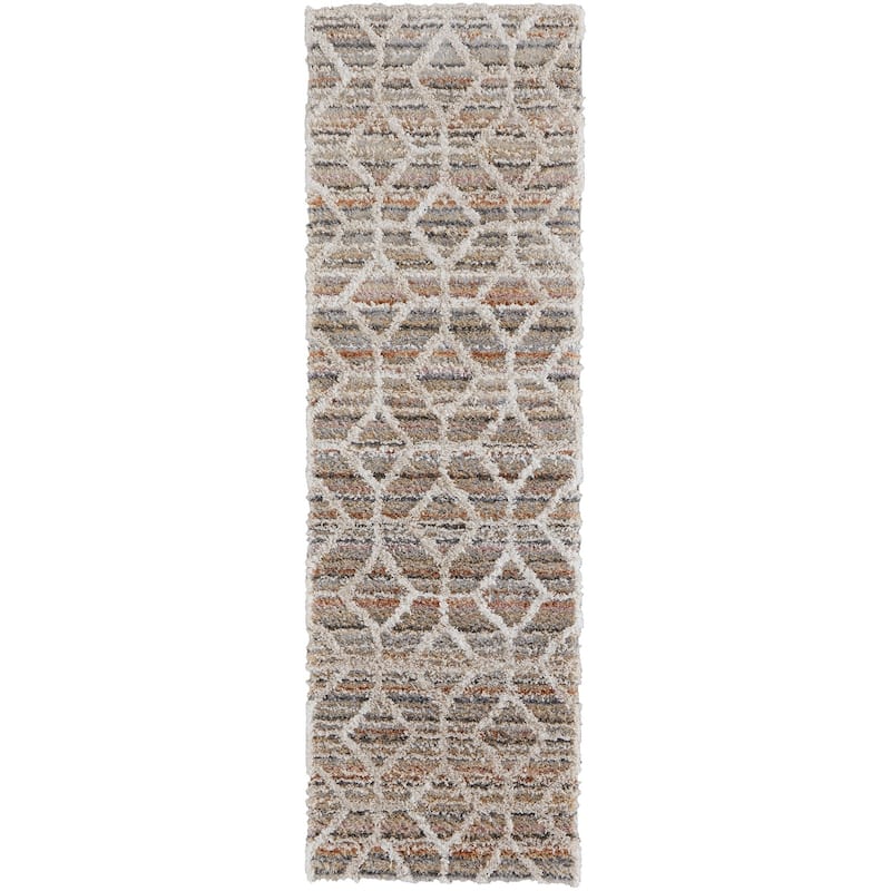 Grand Bazaar Caide Machine Made Diamond Transitional Area Rug - 2'6" x 8' - Tan/Taupe/Ivory