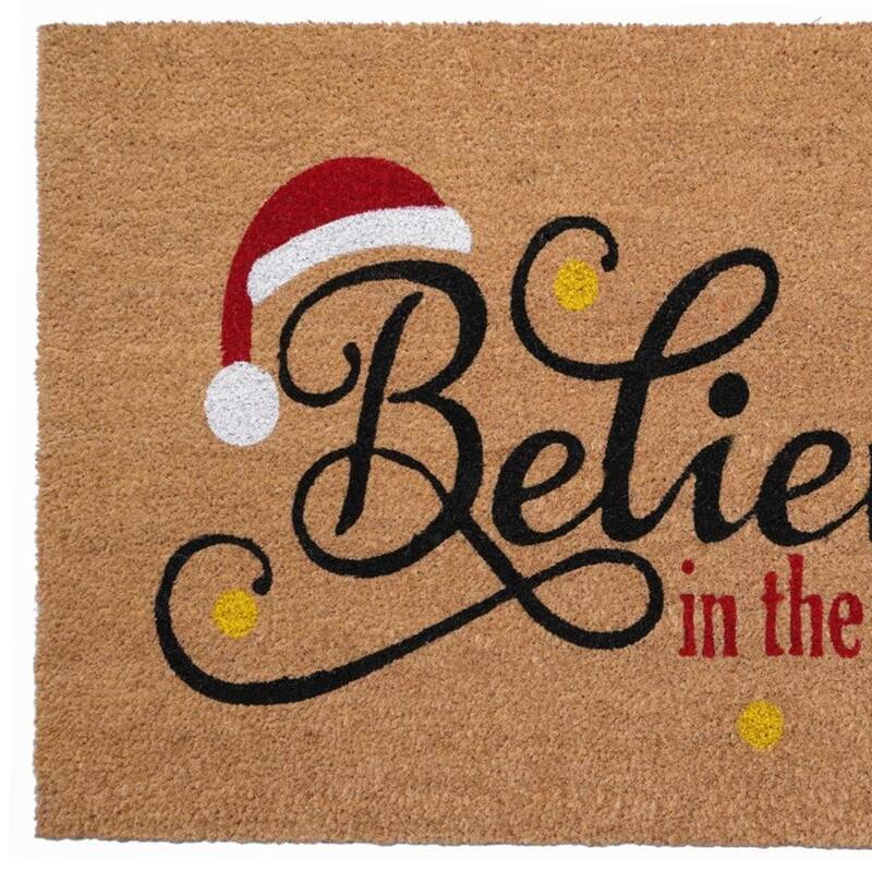HomeRoots 17" X 29" Brown Black And Red Christmas Believe Outdoor Coir Door Mat - 17.00' X '29.00