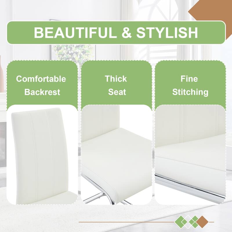 4-Pack PU Upholstered Dining Chairs - Modern High-Back Side Chairs with Sturdy Chrome-Plated Iron Tube Legs for Dining Room