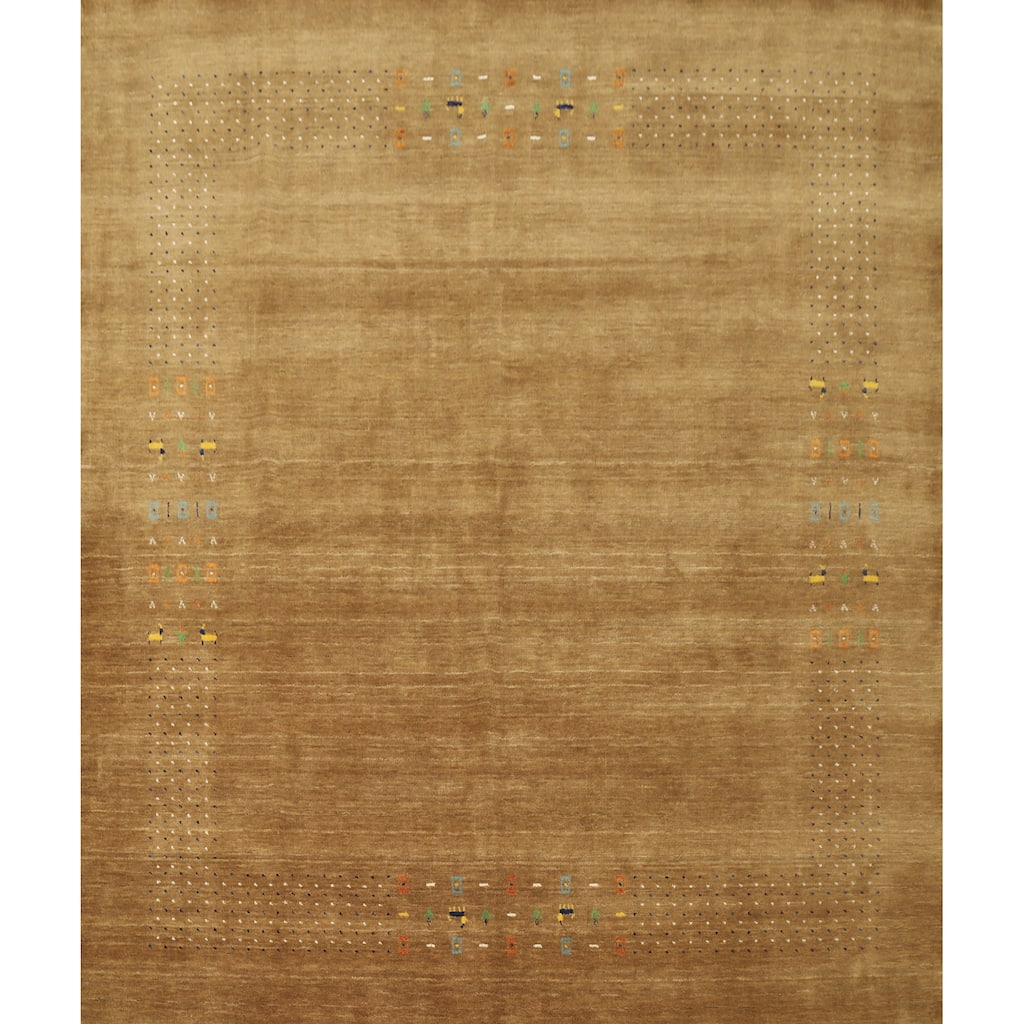 Hand Knotted Oriental 100% Wool Carpet Tribal Animal Pictorial Brown Gabbeh Area Rug - 8' 1'' X 8' 1''