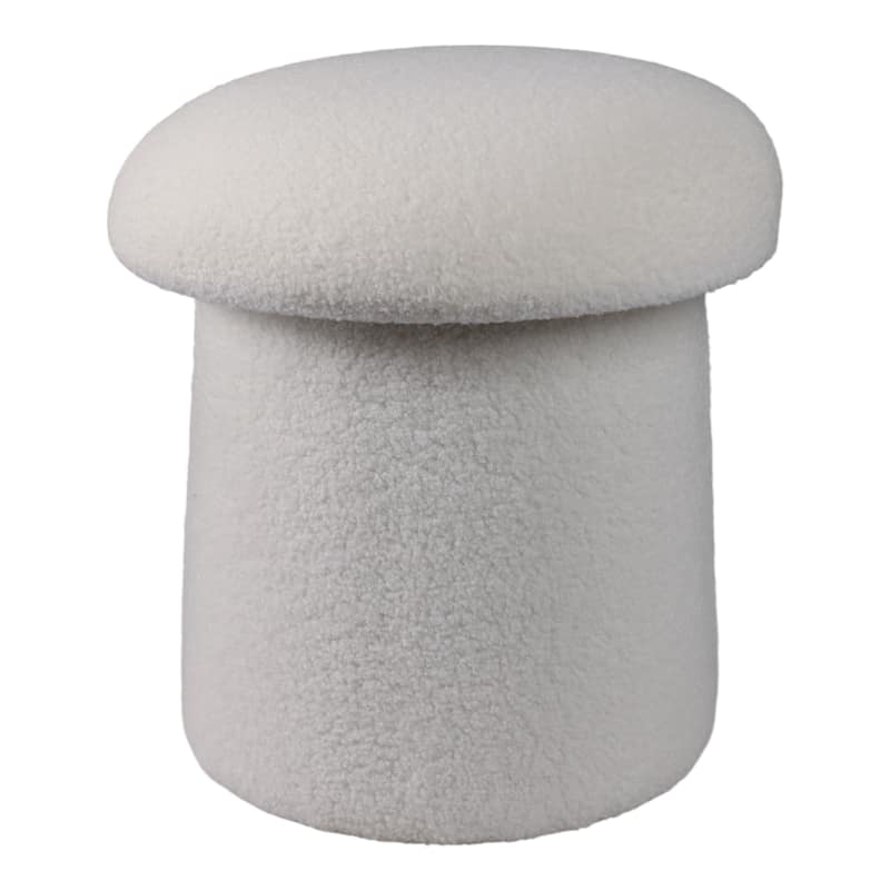 Velvet Wood Mushroom Shaped Ottoman Boho Accent for Home - 17" Ivory