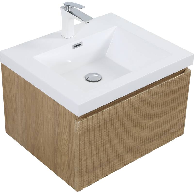 24'' Floating Bathroom Vanity with Sink Combo,Wall-Mounted Striped Bathroom Storage Cabinet with Drawer and Solid Surface Basin