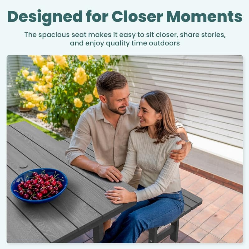 Gray 5/6-Piece HDPE Patio Dining Set with Rectangular Table & Bench