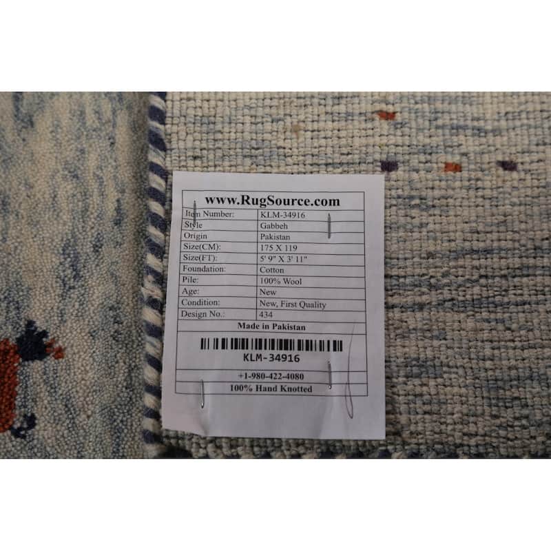 Beige Tribal Gabbeh Oriental Rug Hand-Knotted Wool Carpet - 3'11" x 5'9"