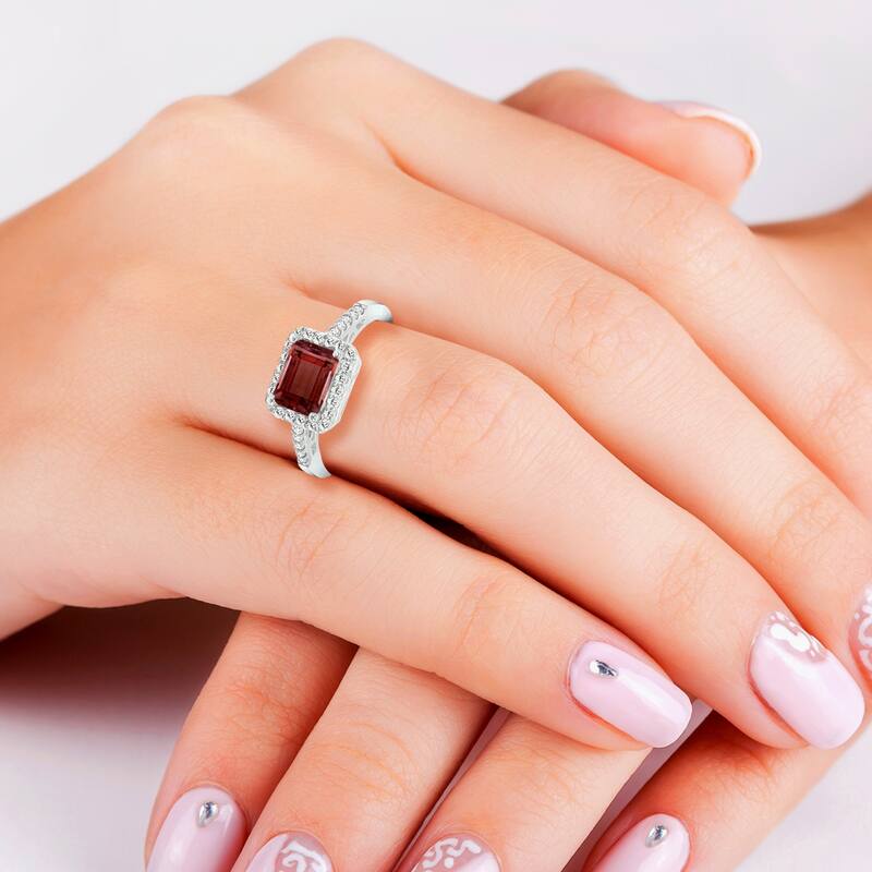 Marquee Jewels 2 1/2 Carat TW Emerald Cut Garnet Diamond Ring in 10K White Gold