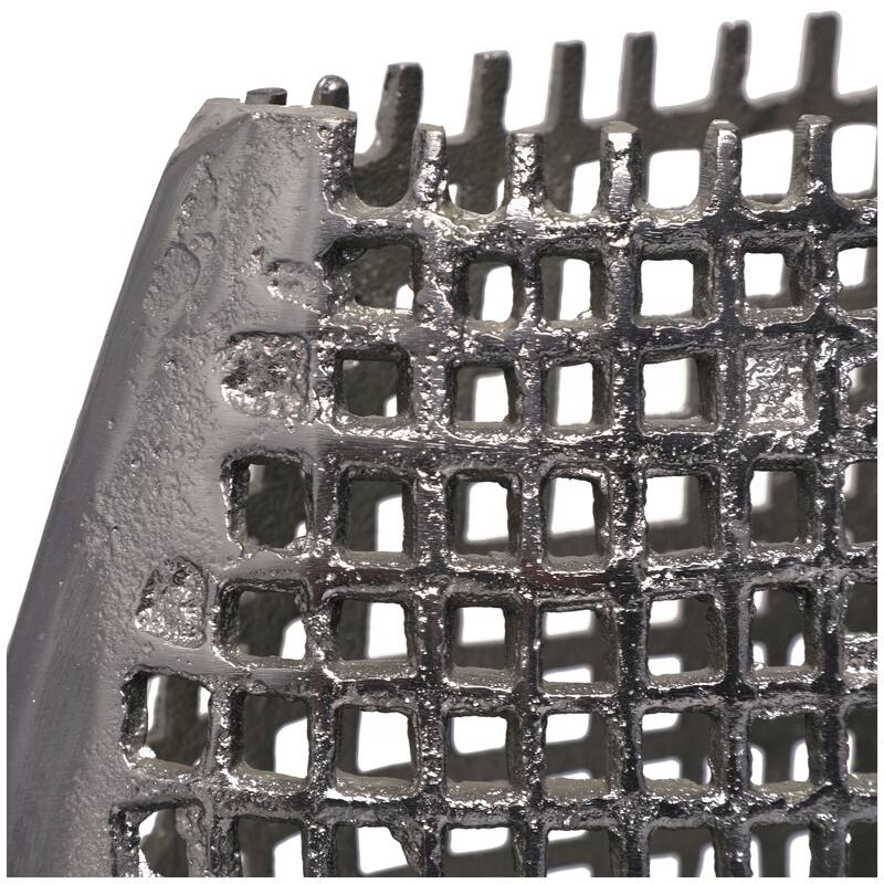 Dark Gray Aluminum Metal Grid Inspired Abstract Vase with Open Frame Design