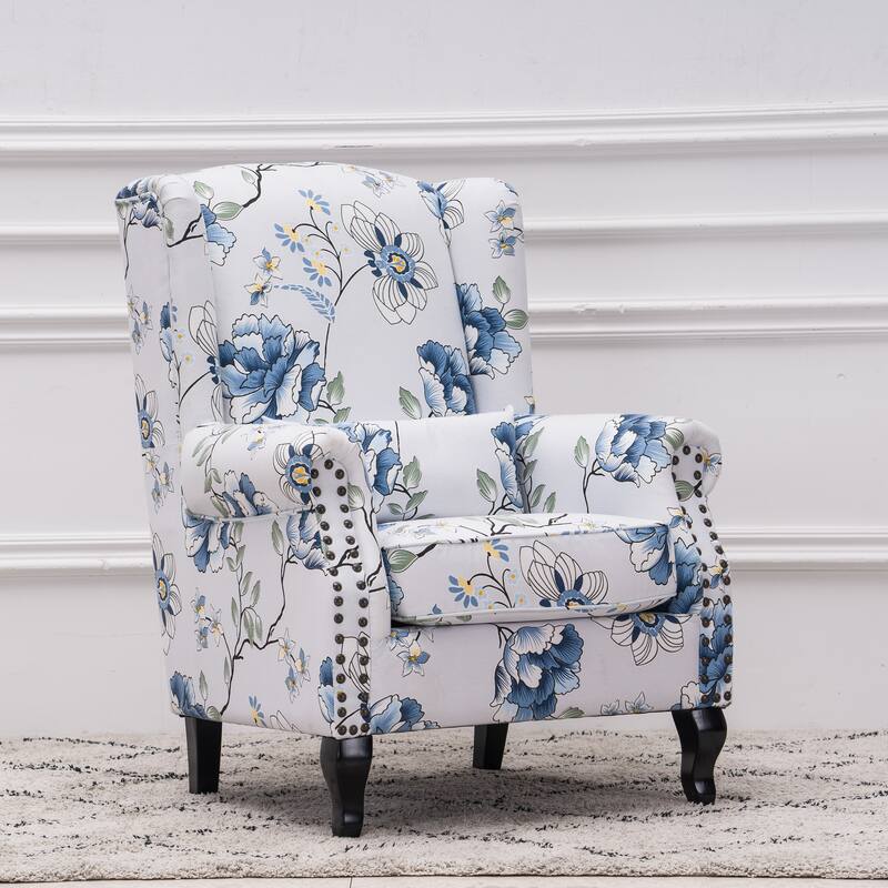 Upholstered Trim Wingback Armchair with Nailhead Trim