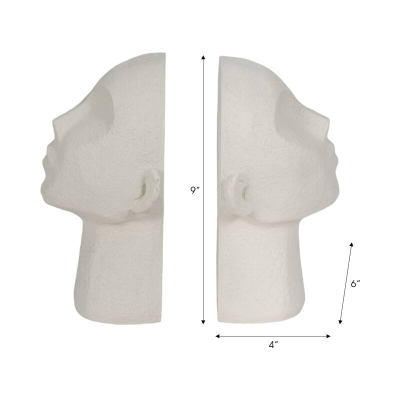 Sagebrook Home Elegant White 9" Textured Head Up Bookends (Set of 2) - 9.0"