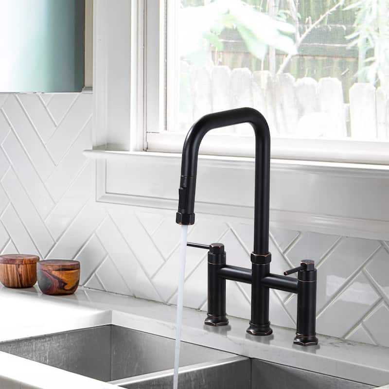 WOWOW Double Handle Pull Down Kitchen Faucet
