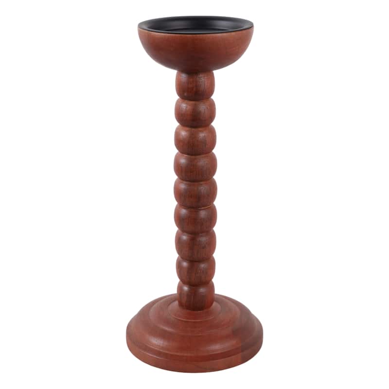 Wood Candle Holder Sculpted Round Base and Turned Detailing Accent
