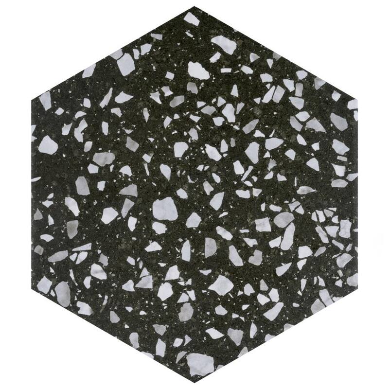 Merola Tile Venice Hex Black 8.63" x 9.86" Porcelain Floor and Wall Tile