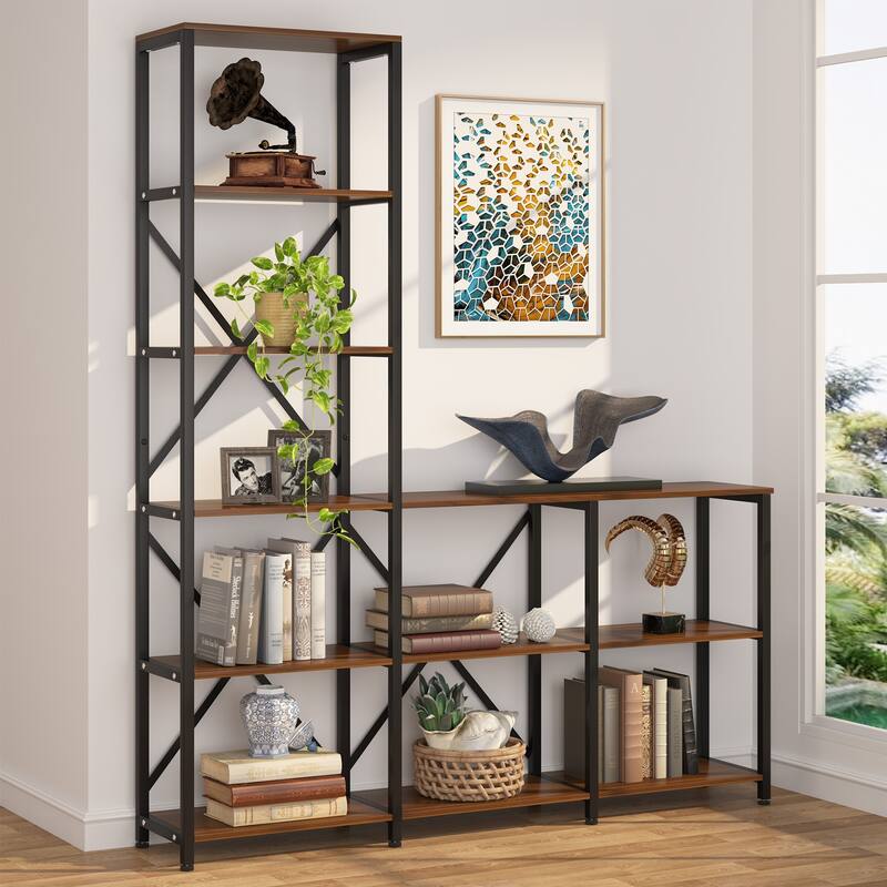 Modern 9 Shelves Bookshelves - Brown