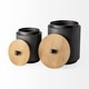 preview thumbnail 2 of 5, Mercana Cyril Black Metal w/ Brown Solid Wood Lid Jars (Set of 2) - 9.1L x 9.1W x 12.8H