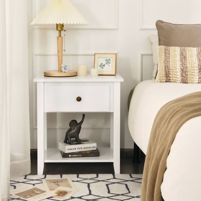 Nightstand Beside Sofa Table End Table with Drawer & Shelf - 15" x 22" x 24" (L x W x H)