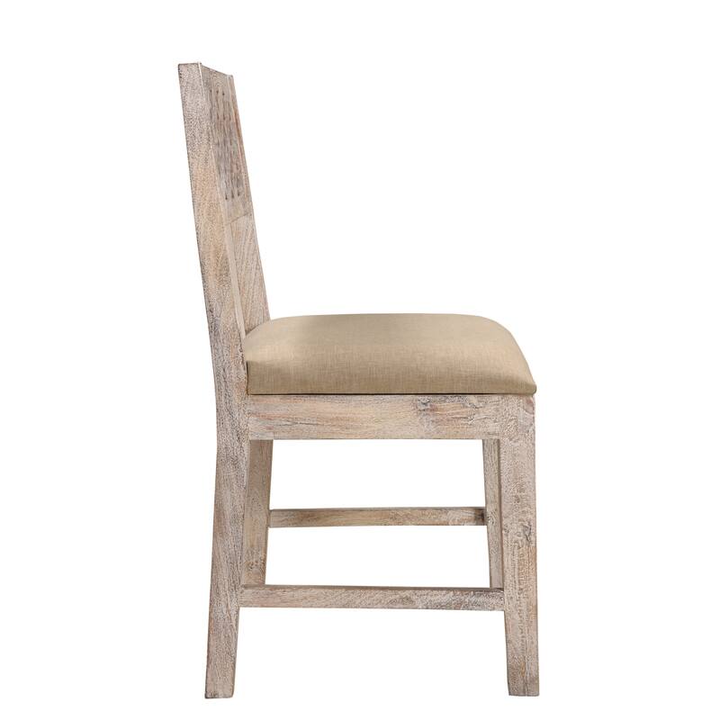 HomeRoots Set of Two Brown And White Upholstered Fabric Carved Back Dining Side Chairs - 18' X '35.5' X '19