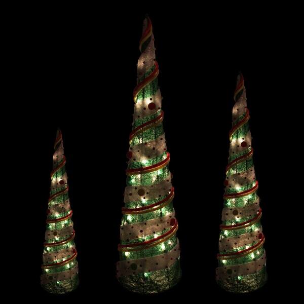 Shop Set Of 3 Green Sisal Candy Covered Cone Tree Lighted