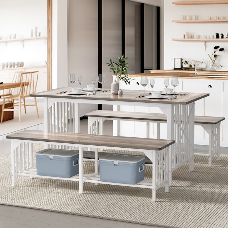 Moasis 3-Piece Dining Table Set with 2 Benches for Kitchen Dining Room