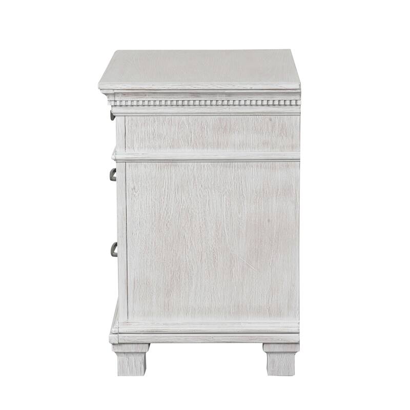 Transitional Nightstand - Weathered Gray Finish with Dental Molding & Metal Handles