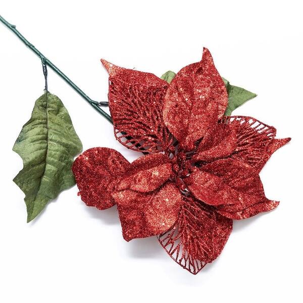 Red Glitter Poinsettia Stem Artificial Flower Bed Bath & Beyond