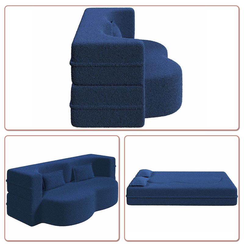 Modern Minimalist Compressed Upholstered Convertible Two-Seater Sofa Bed with 2 Pillows