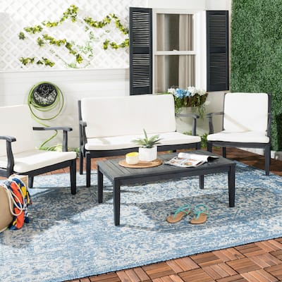 SAFAVIEH Outdoor Kaia Acacia Wood 4-Piece Patio Set - 39Wx24Dx14H